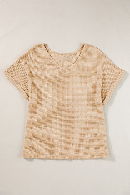 Textured Knit Button Back Cuffed Sleeve Tee | Oatmeal