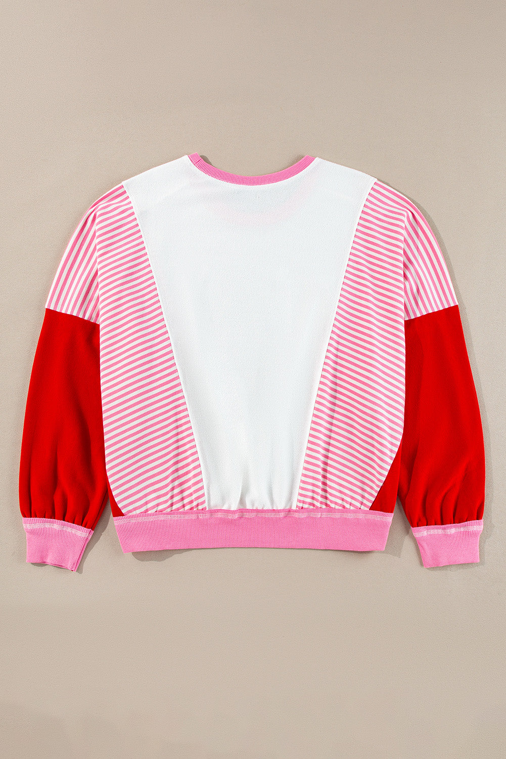 Striped Patchwork Batwing Sleeve Pocketed Sweatshirt | Rose Red