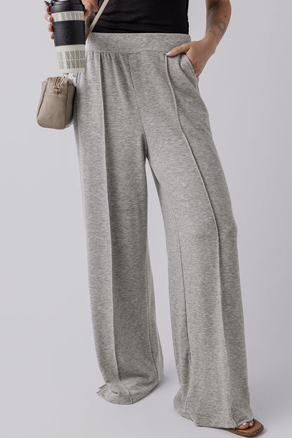 Central Seam Wide Leg High Waist Knit Casual Pants | Medium Grey