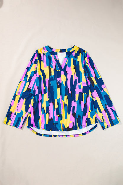 Plus Size Brushstroke Print 3/4 Sleeve Blouse | Blue