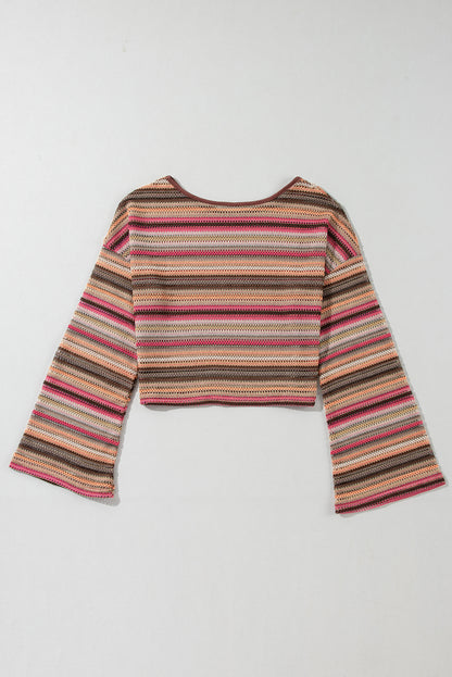 Ethnic Striped Wide Cropped Long Sleeve Top | Rose Red