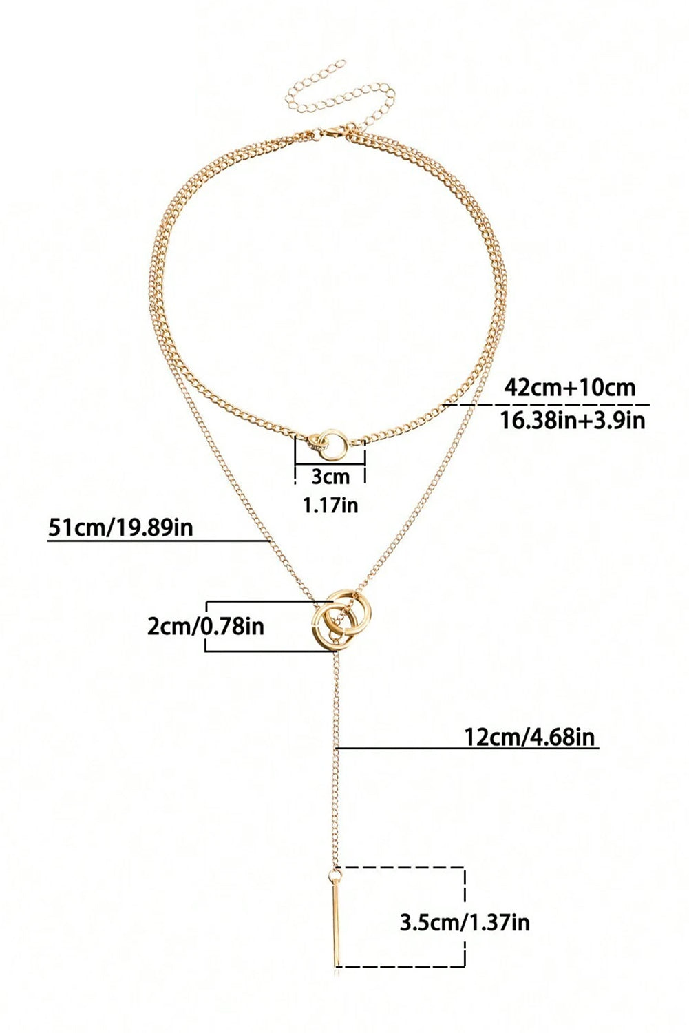 Plated Double Layer O-Ring Long Stick Pendant Chain Necklace | Gold