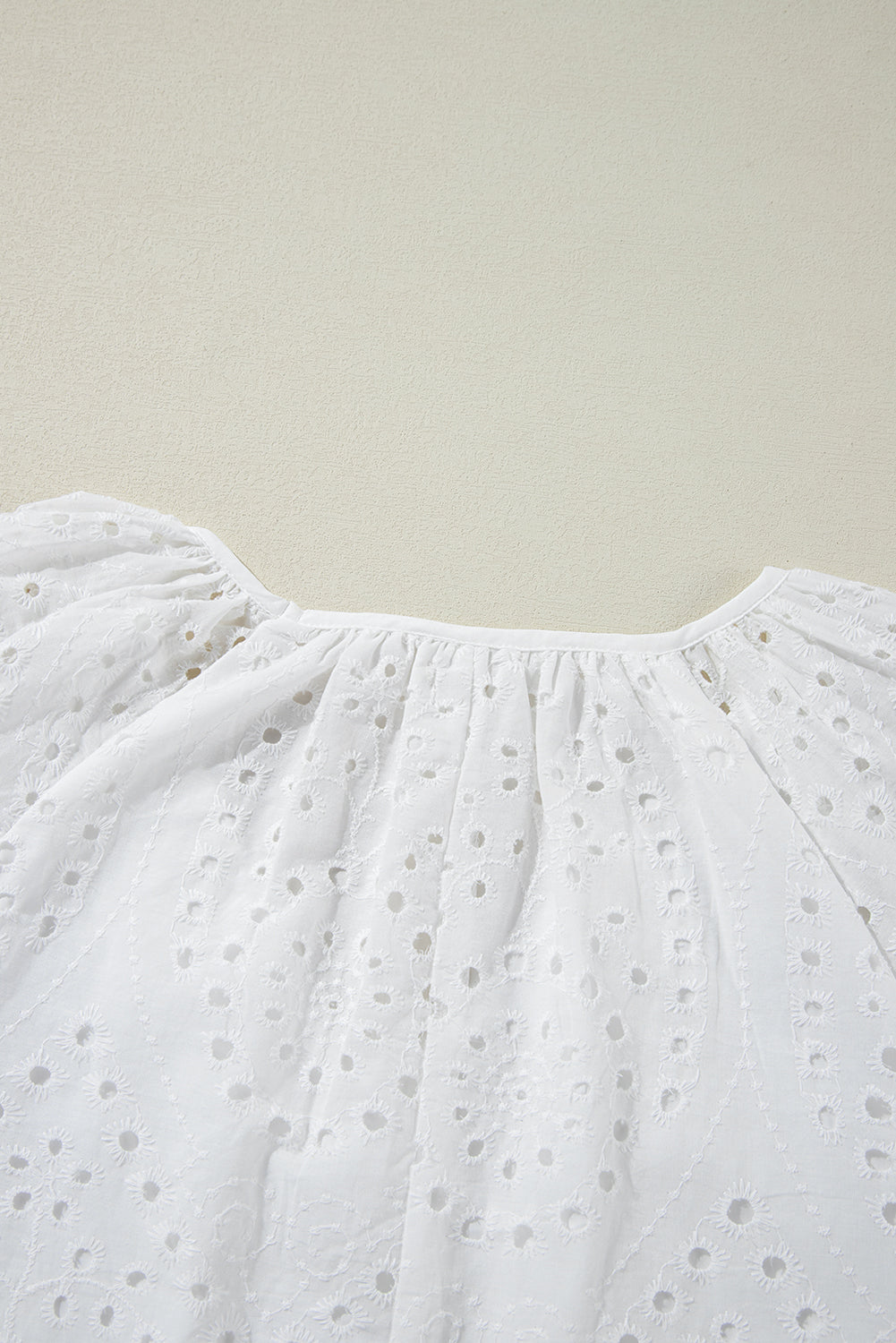 Eyelet Embroidered V Neck Puff Sleeve Blouse | White