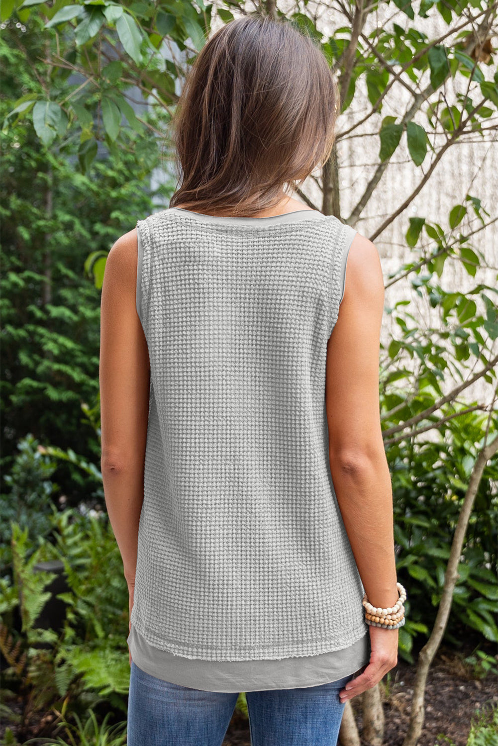 Scoop Neck Waffle Knit Flowy Vest | Philippine Gray