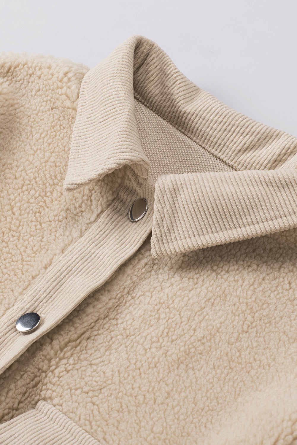 Corduroy Patchwork Flap Pocket Sherpa Jacket | Khaki