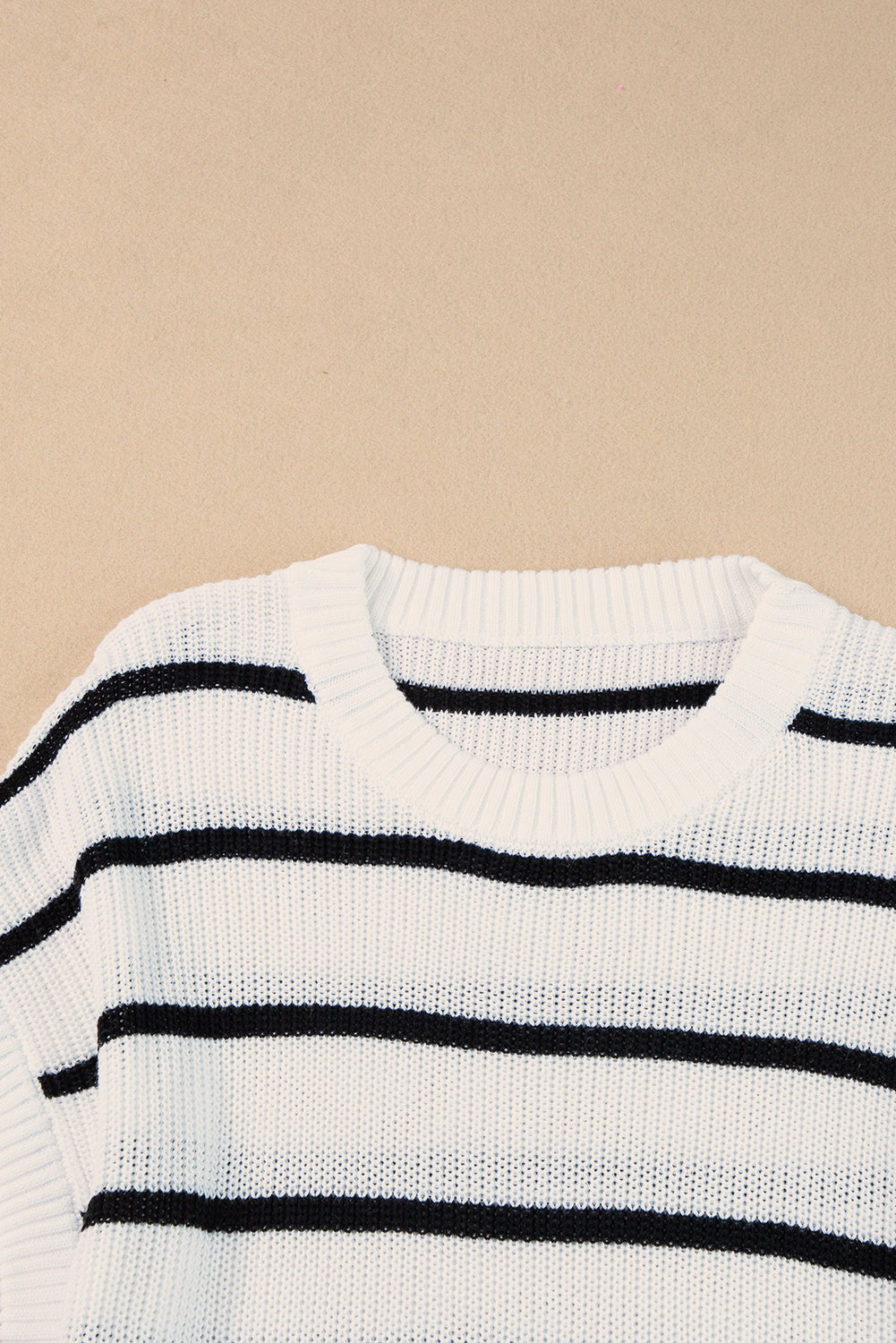 Round Neck Batwing Sleeve Sweater | White Stripe