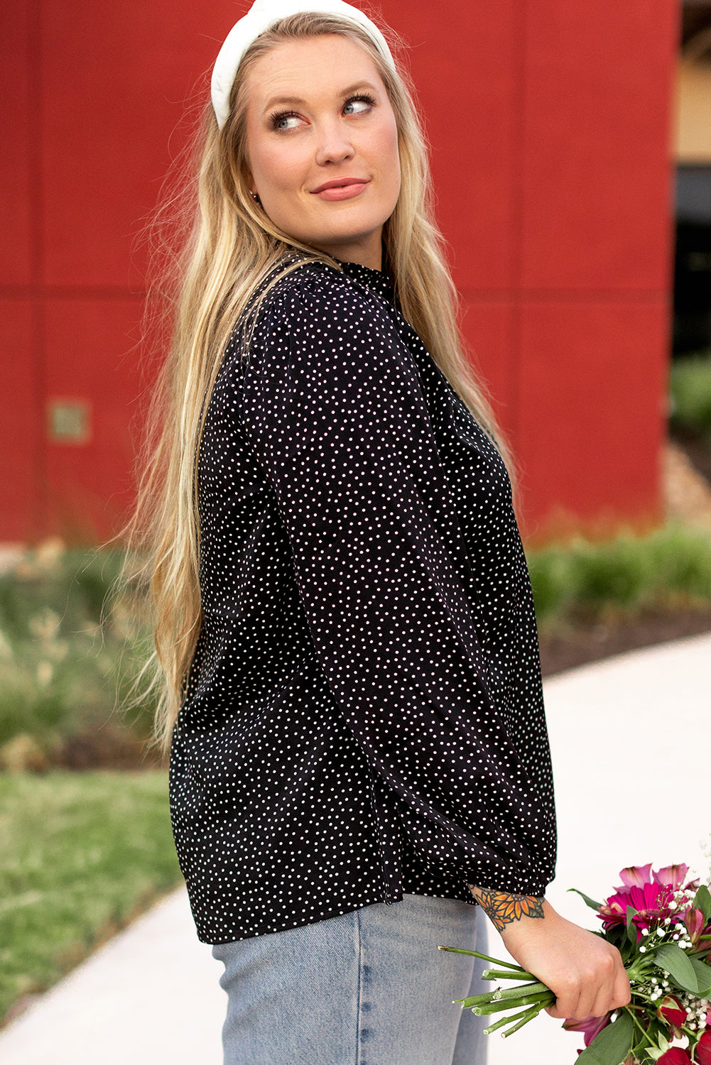 Plus Size Leopard Print Notch V Neck Blouse | Black