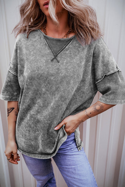 Mineral Wash Exposed Seam Drop Shoulder Oversized Tee | Philippine Gray