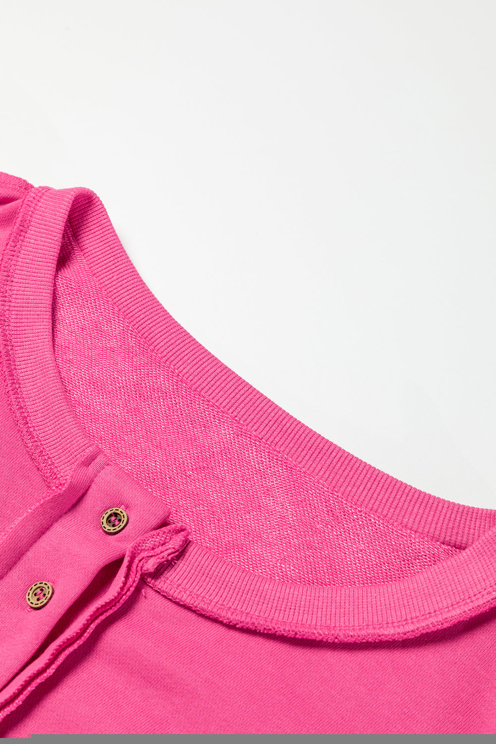 Drop Shoulder Henley Buttons Sweatshirt | Strawberry Pink