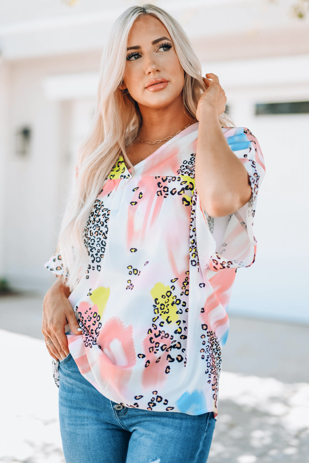 Animal Watercolour Mixed Print Loose Top | White