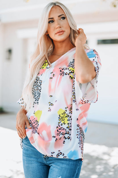 Animal Watercolour Mixed Print Loose Top | White