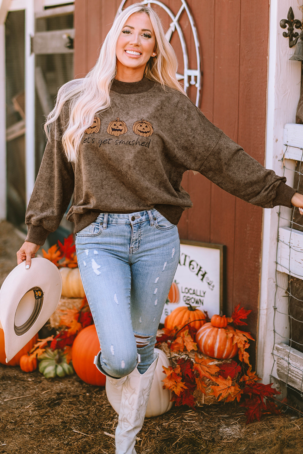 Let'S Get Smashed Halloween Pumpkin Graphic Sweatshirt | Brown