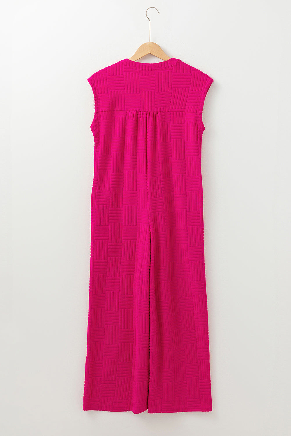 Terry Textured Sleeveless Button Front Wide Leg Jumpsuit | Bright Pink