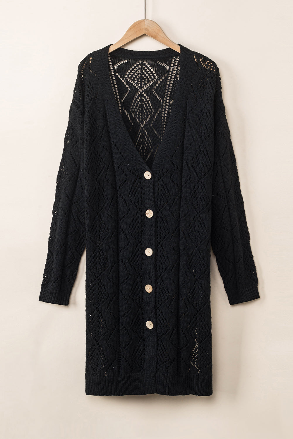 Hollow-Out Openwork Knit Cardigan | Black