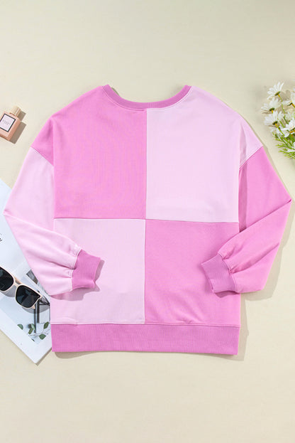 Colourblock Henley High Low Oversize Sweatshirt | Pink