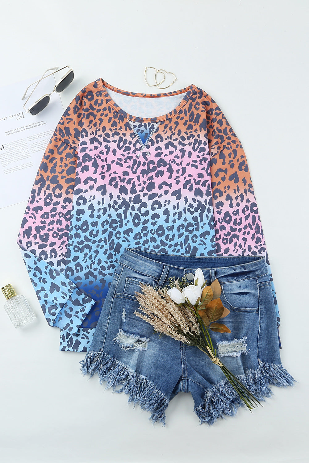 Gradient Leopard Print Pullover Sweatshirt | Multicolour