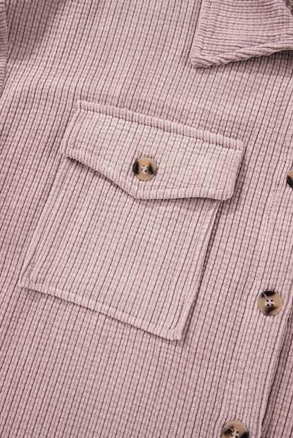 Corduroy Flap Pocket Button Up Shacket | Light Pink