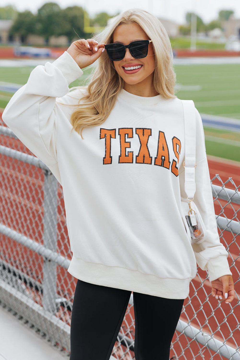 Texas Graphic Drop Shoulder Crewneck Sweatshirt | White