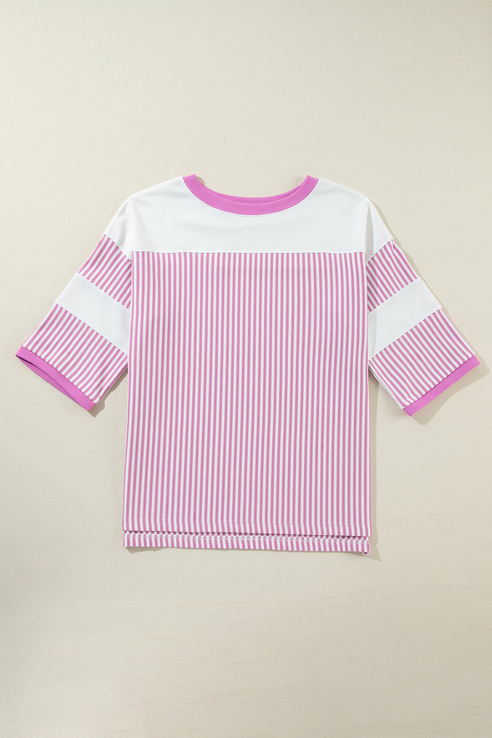 Striped Patchwork 3/4 Sleeve Casual Top | Phalaenopsis