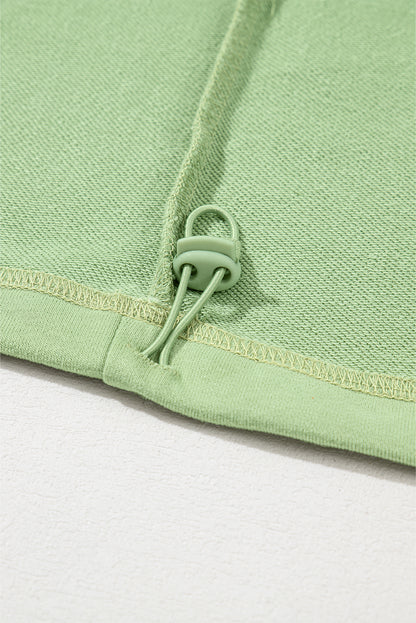 Solid Kangaroo Pocket Half Zipper Oversized Hoodie | Smoke Green