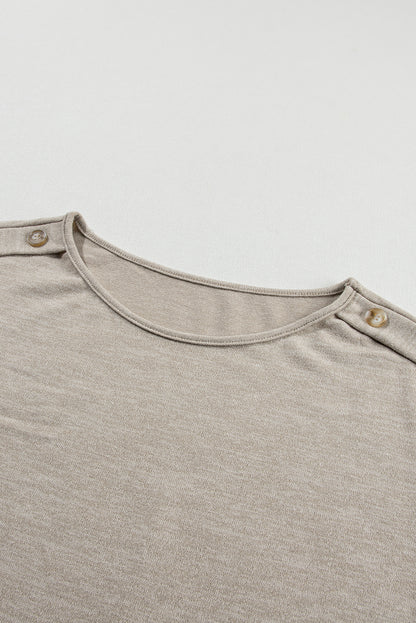 Button Detail Batwing Sleeve Casual Tee | Smoke Gray