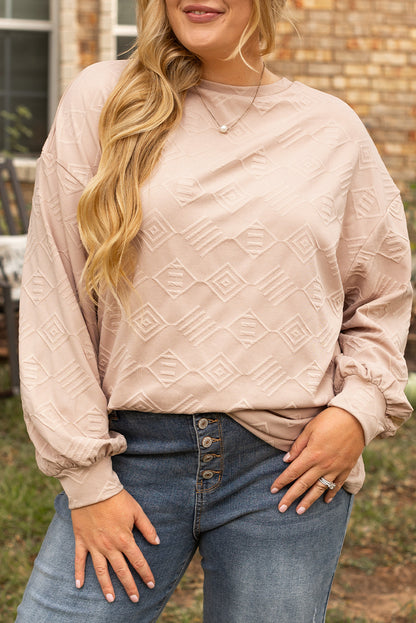 Plus Size Textured Drop Shoulder Crew Neck Sweatshirt | Parchment