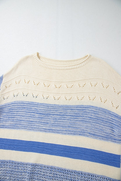 Open Stitch Puff Sleeve Sweater | Light Blue