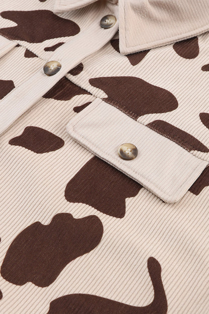 Cow Spots Printed Corduroy Shacket | Khaki