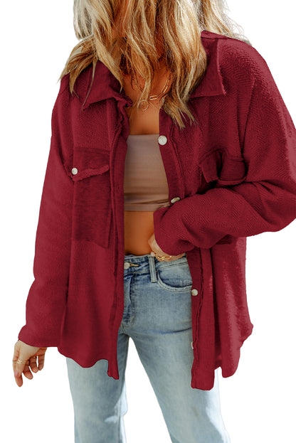 Fiery  Contrast Flap Pockets Relaxed Shacket | Red