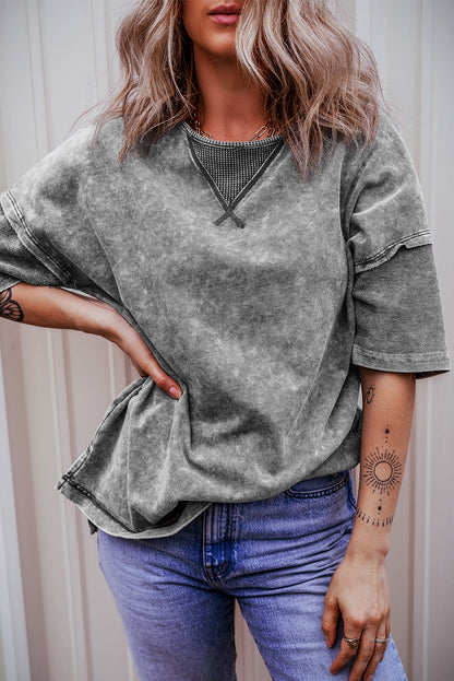 Mineral Wash Exposed Seam Drop Shoulder Oversized Tee | Philippine Gray