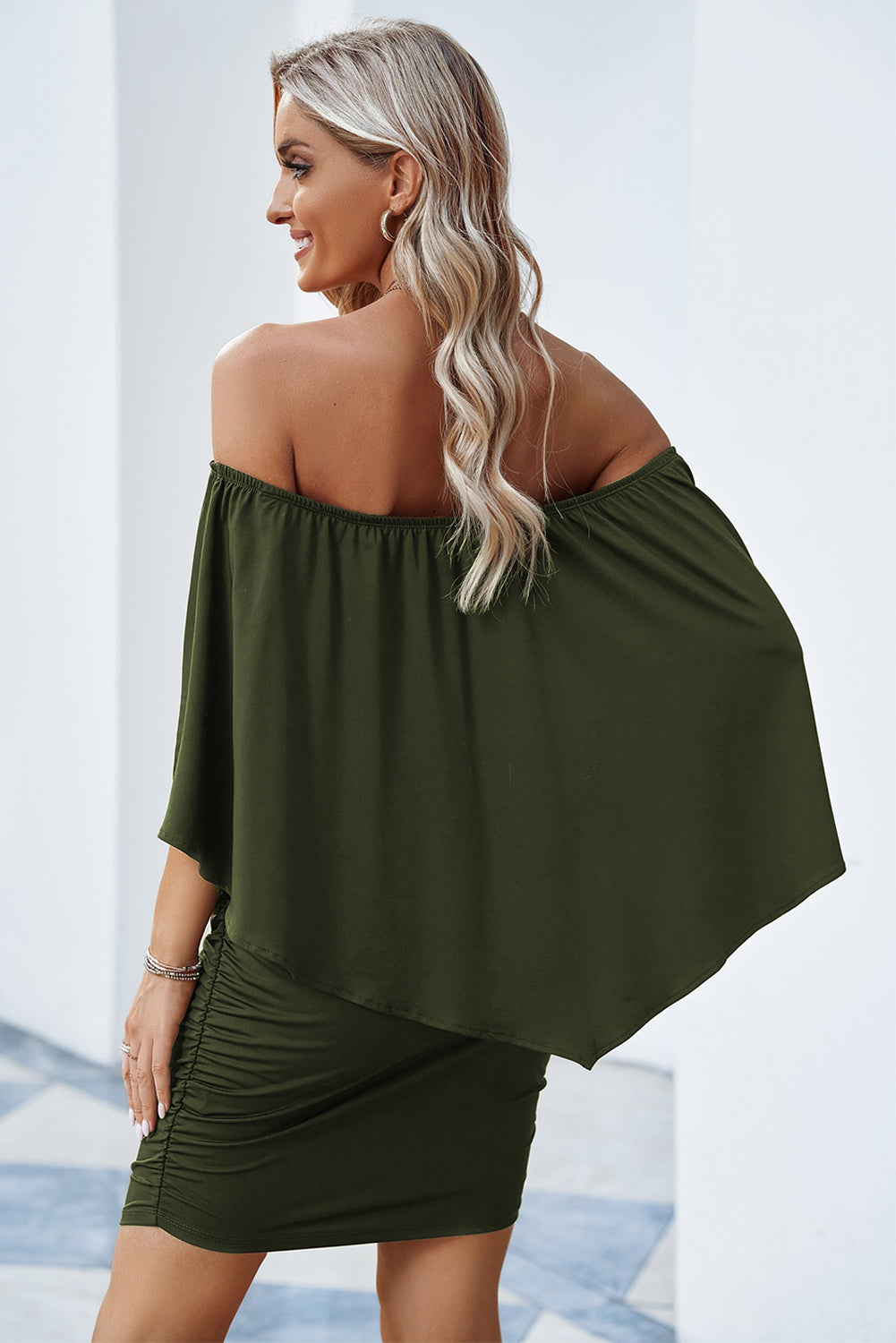 Dressing Layered Army Green Mini Poncho Dress | as shown