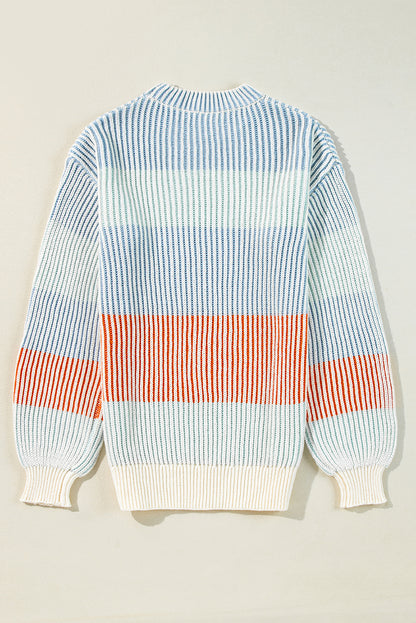 Colourblock Textured Knit Bubble Sleeve Sweater | Multicolour