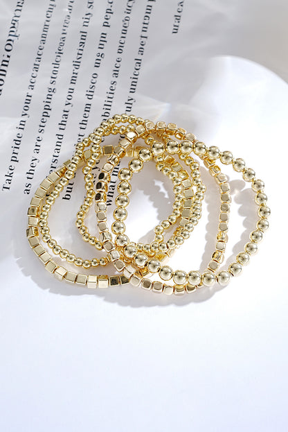 Plated Cube Beaded 5 Piece Bracelet Set | Gold