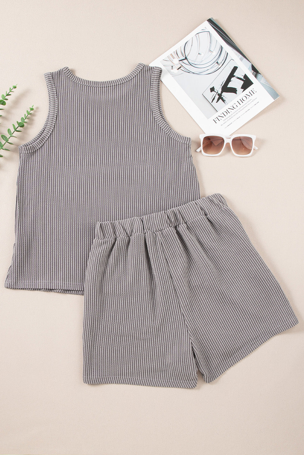 Corded Sleeveless Top And Pocketed Shorts Set | Medium Grey