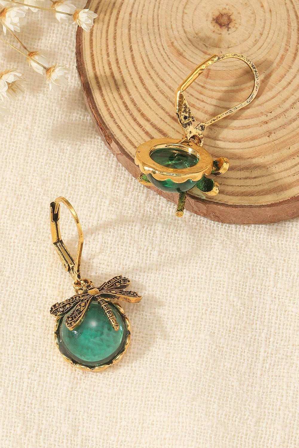 Vintage Dragonfly Crystal Pendant Earrings | Grass Green