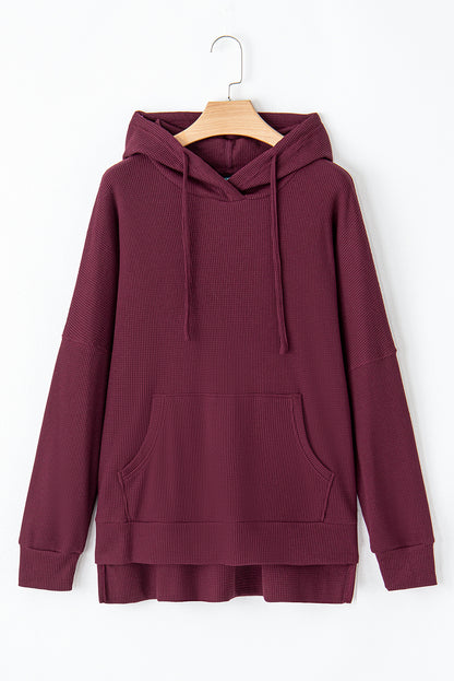 Waffle Knit Fleece Lined High Low Oversized Hoodie | Red Dahlia