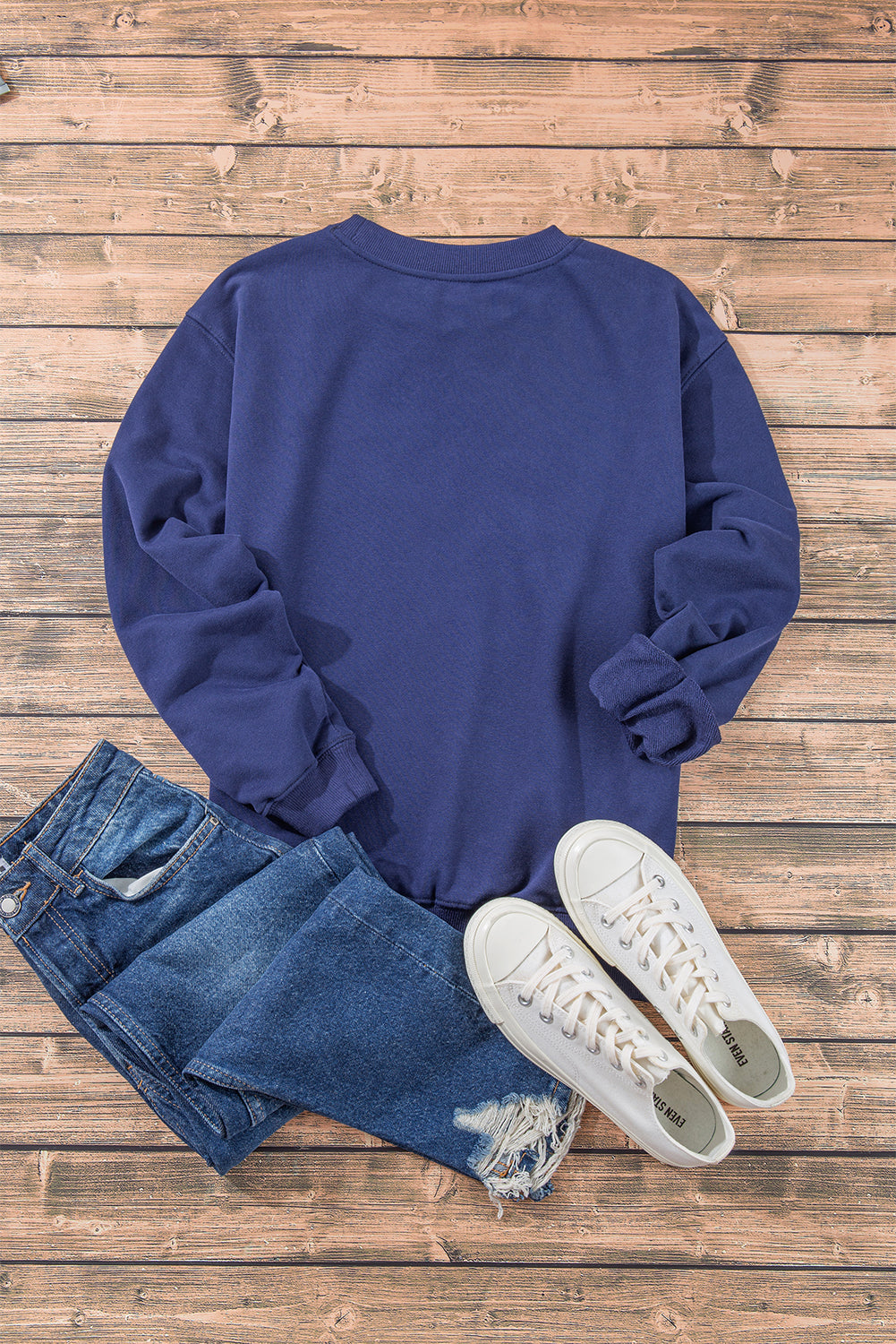 Plain Drop Shoulder Crewneck Pullover Sweatshirt | Navy Blue