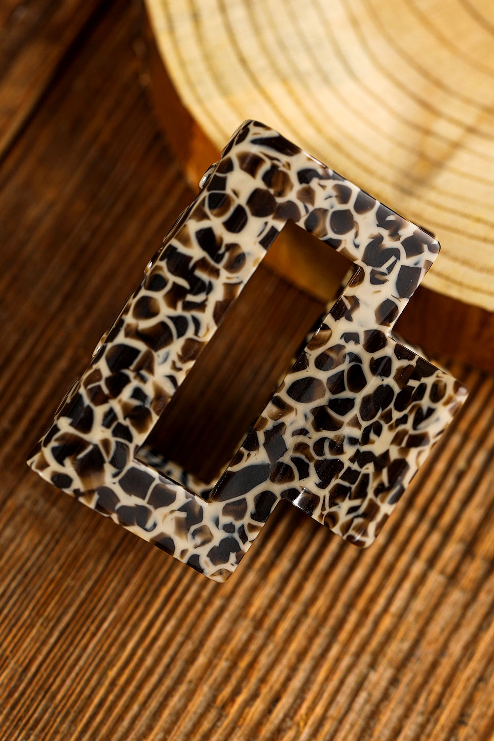 Leopard Print Cutout Square Claw Clip | White