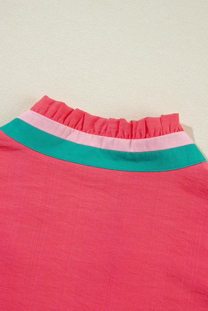 Colourful Trim V Neck Short Sleeve Blouse | Carrot