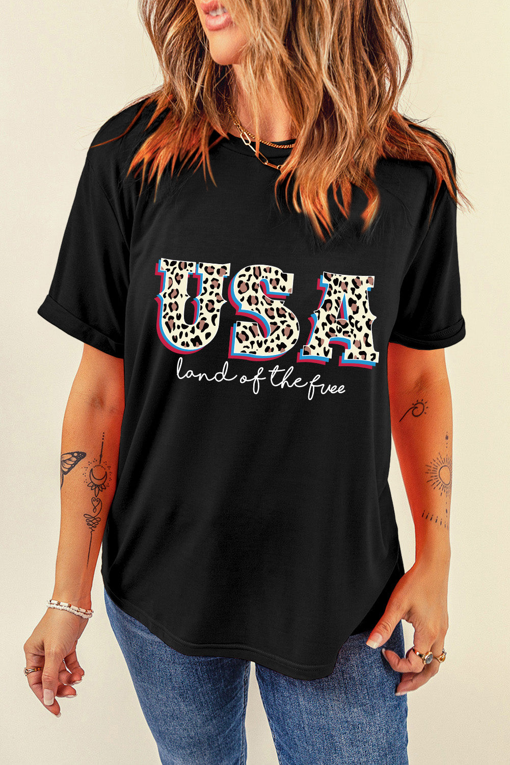 Leopard Uas Land Of The Free Graphic T Shirt | Black