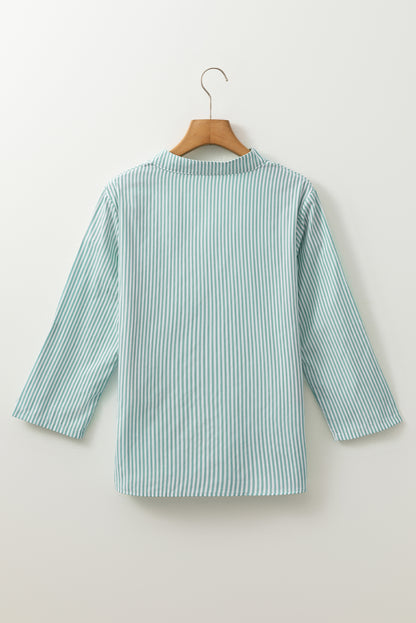 V Neck Roll Up Sleeve Pocket Patched Classic Shirt | Green Stripe