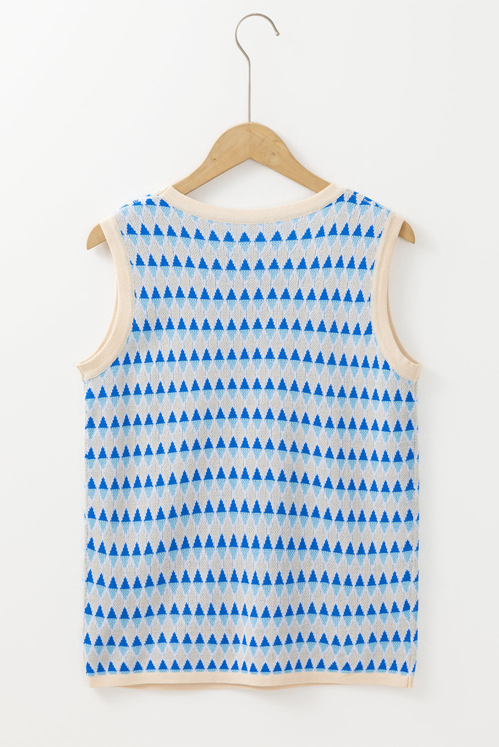 Geometric Print Round Neck Slim Fit Sweater Vest | Sky Blue Stripe