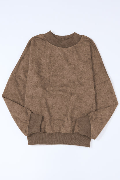 Drop Shoulder Crew Neck Pullover Sweatshirt | Brown