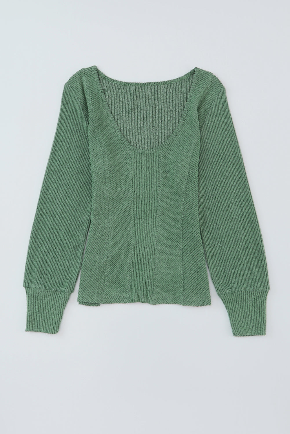 U Neck Textured Long Sleeve Top | Green