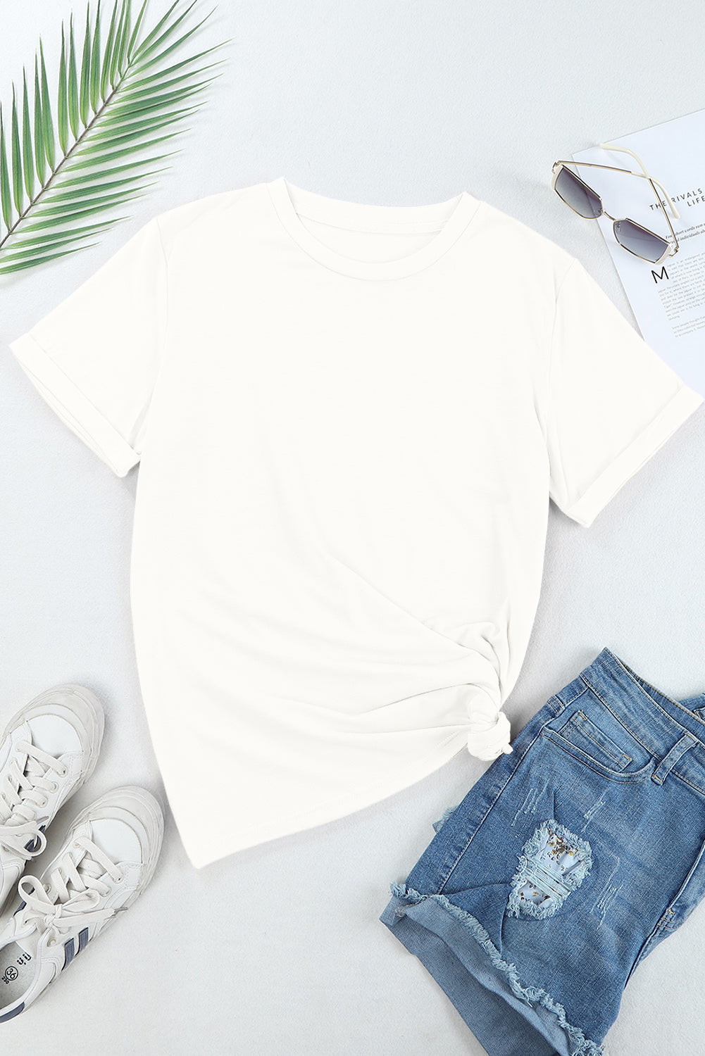 Casual Plain Crew Neck Tee | White