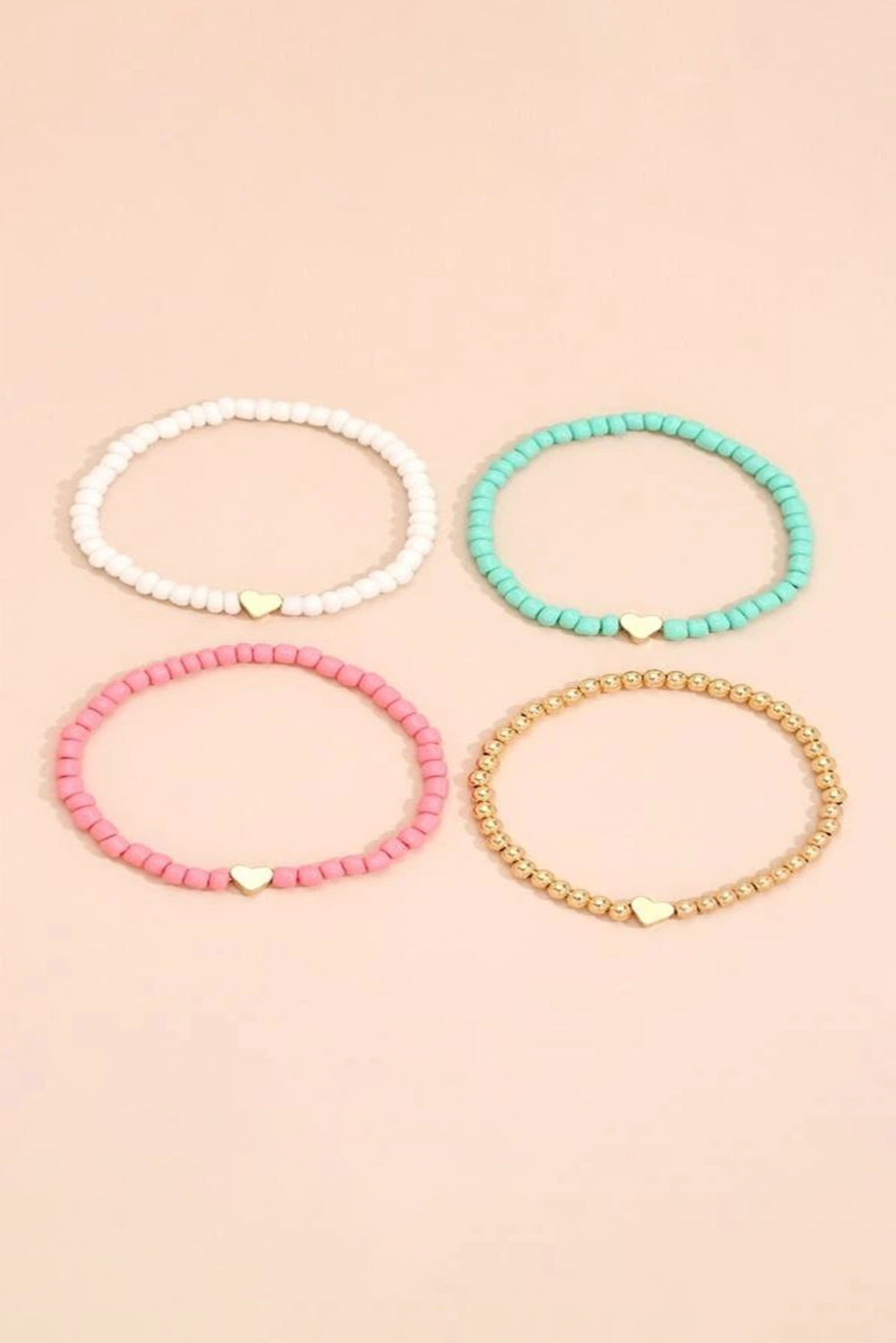 Heart Beaded Multi Layered Bracelet Set | Pink