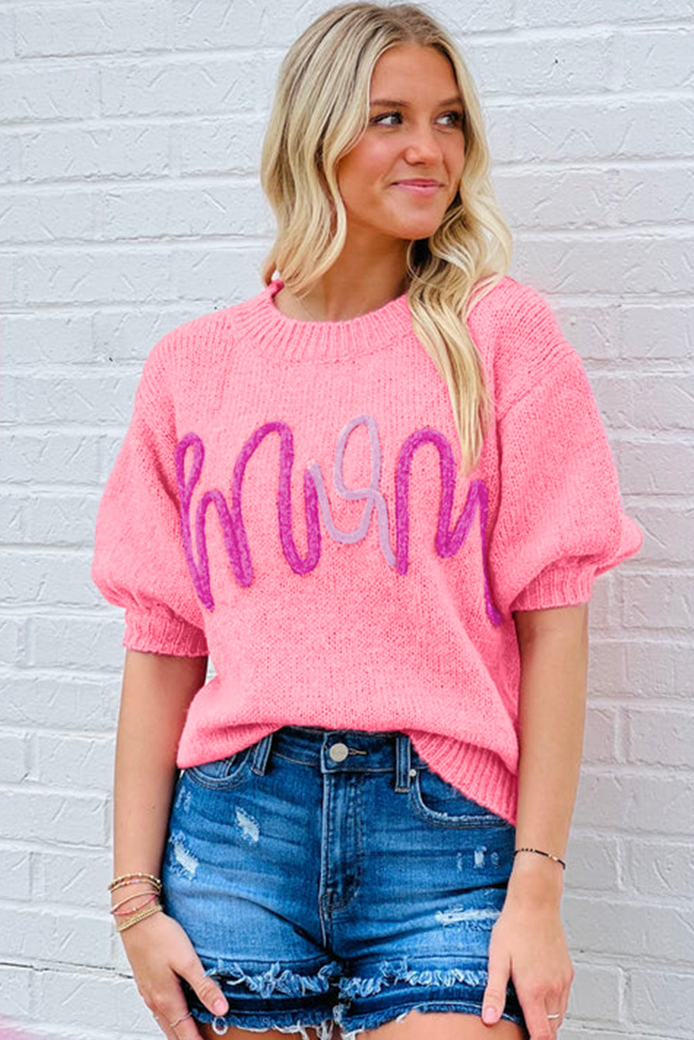 Mom Tinsel Front Short Sleeve Sweater | Bonbon