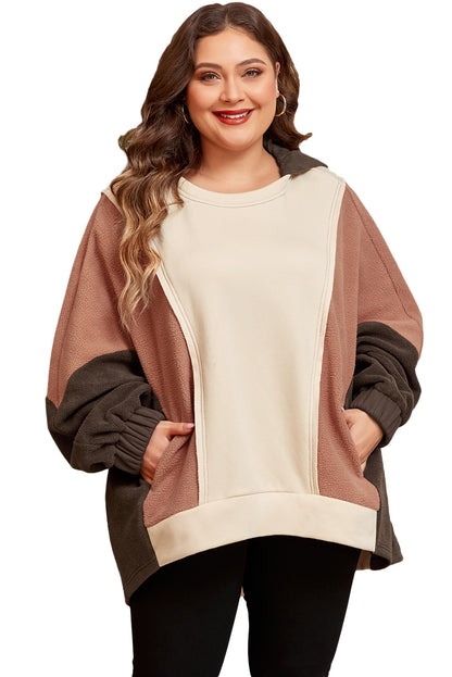 Exposed Seam Colourblock Plus Size Hoodie | Brown