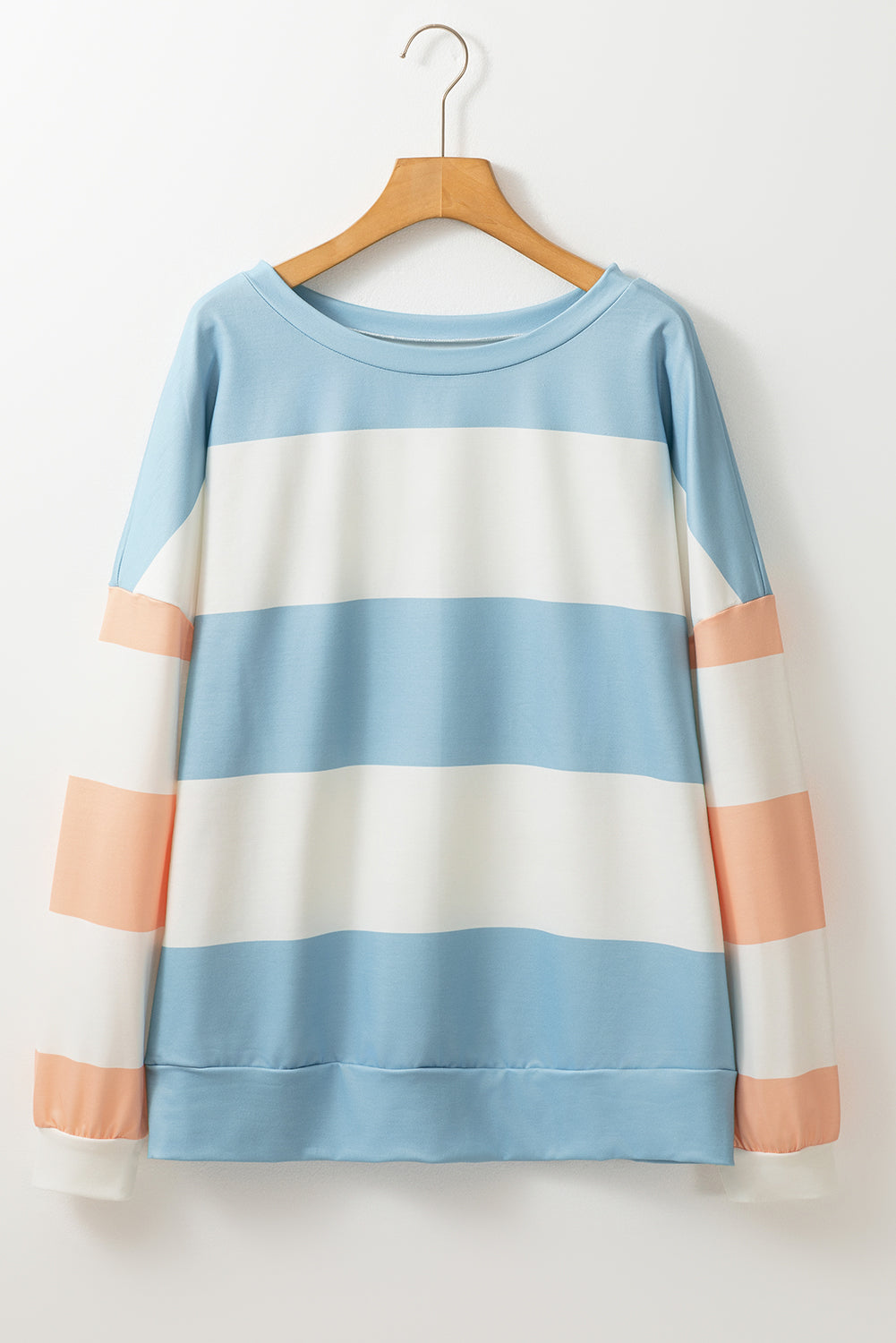 Colourblock Striped Drop Shoulder Long Sleeve Top | Light Blue