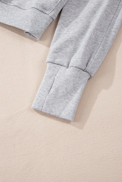 Quarter Zip Stand Neck Kangaroo Pocket Sweatshirt | Light Grey